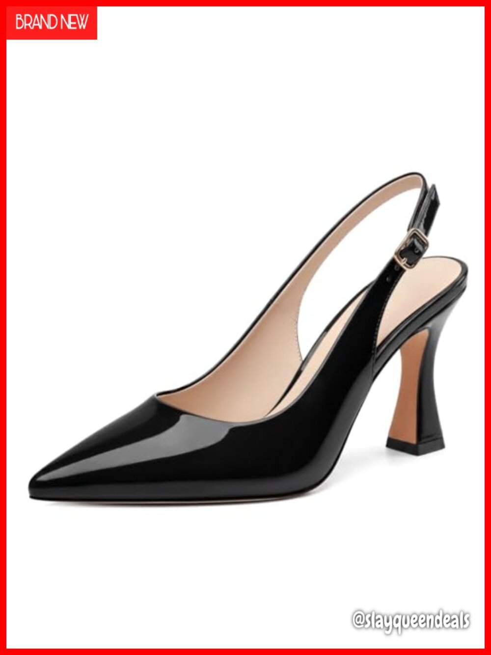 Slingback Heels Pointy Toe Stiletto Patent Adjustable Strap Party Pump